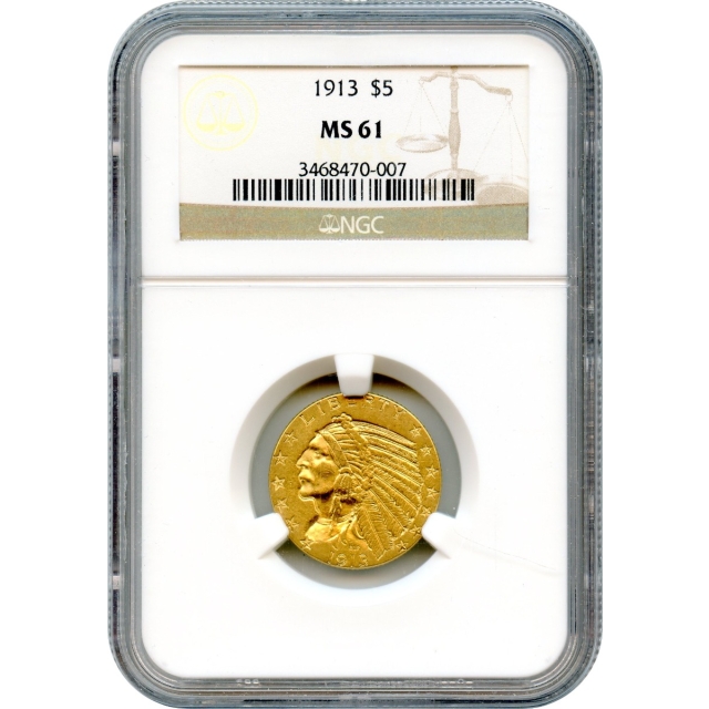 1913 $5 Indian Head Half Eagle NGC MS61