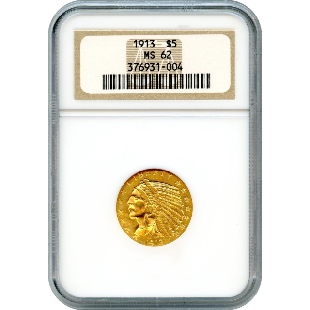 1913 $5 Indian Head Half Eagle NGC MS62