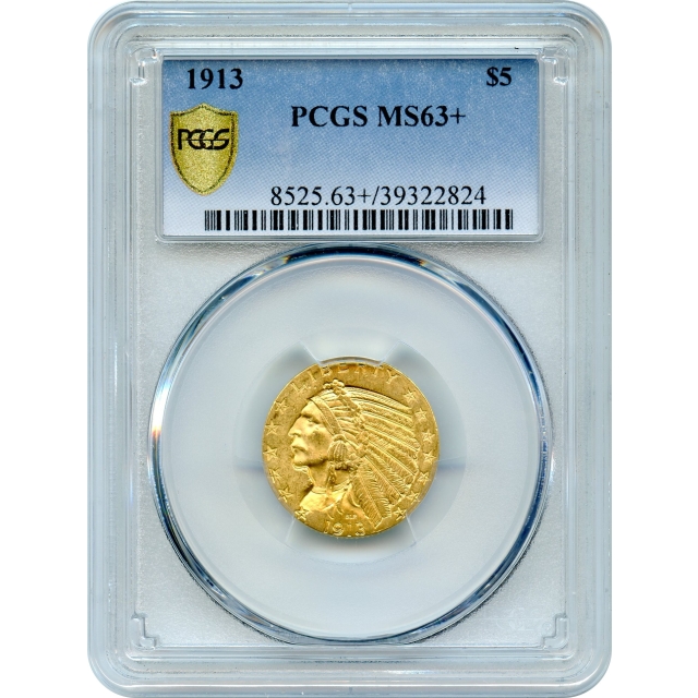 1913 $5 Indian Head Half Eagle PCGS MS63+