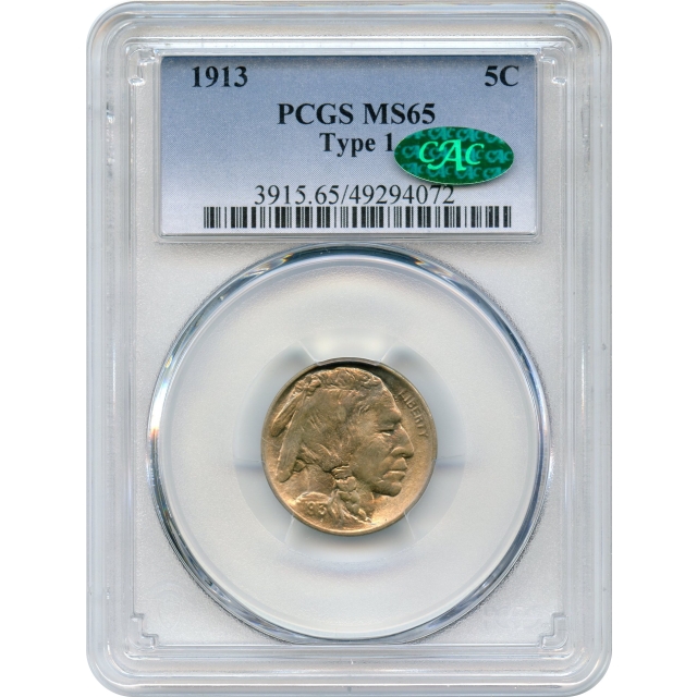 1913 5C Buffalo Nickel, Type 1 PCGS MS65 (CAC)