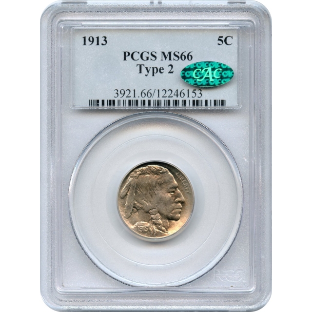 1913 5C Buffalo Nickel, Type 2 PCGS MS66 (CAC)