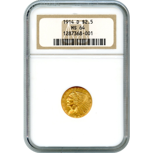 1914-D $2.50 Indian Head Quarter Eagle NGC MS64