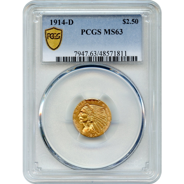 1914-D $2.50 Indian Head Quarter Eagle PCGS MS63