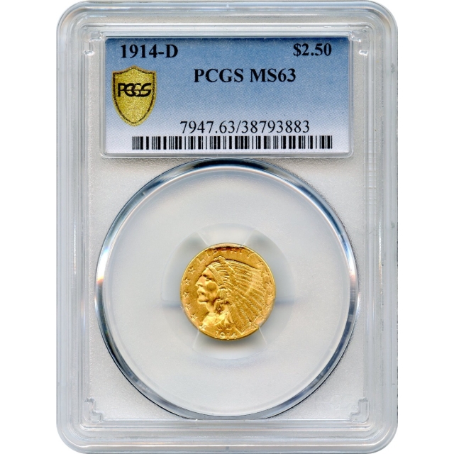 1914-D $2.50 Indian Head Quarter Eagle PCGS MS63