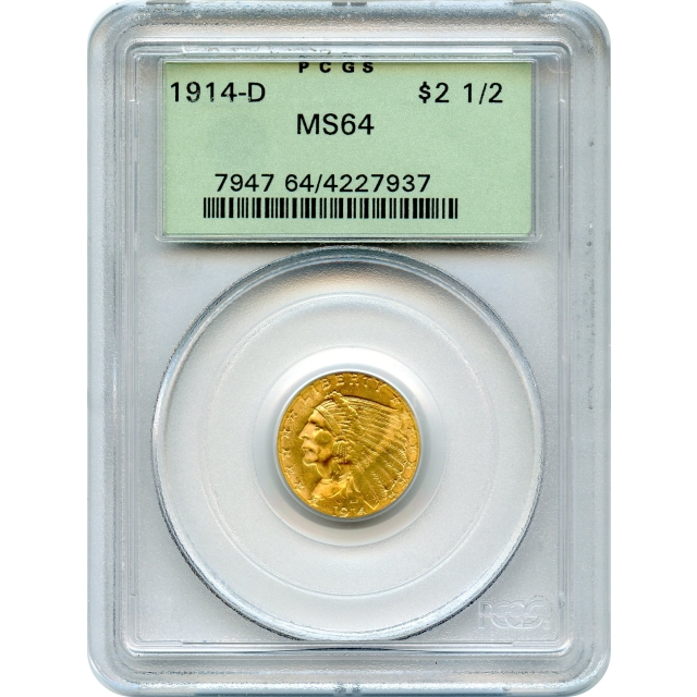 1914-D $2.50 Indian Head Quarter Eagle PCGS MS64