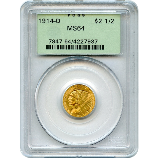 1914-D $2.50 Indian Head Quarter Eagle PCGS MS64