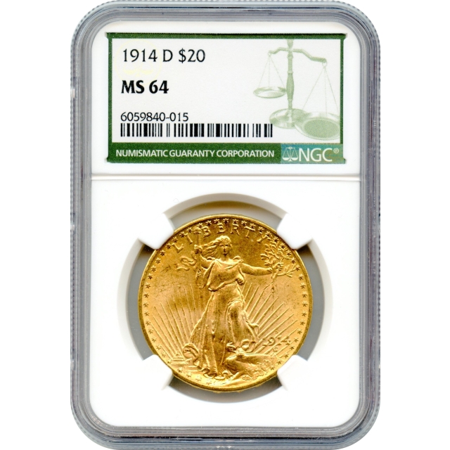 1914-D $20 Saint Gaudens Double Eagle NGC MS64