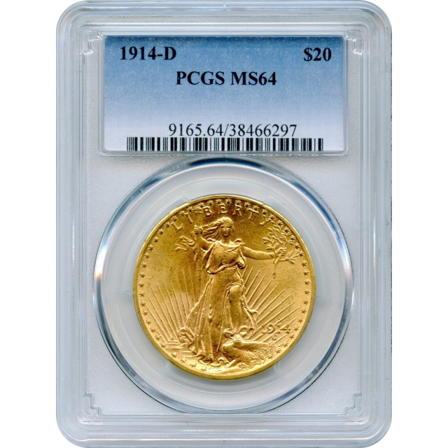 1914-D $20 Saint Gaudens Double Eagle PCGS MS64
