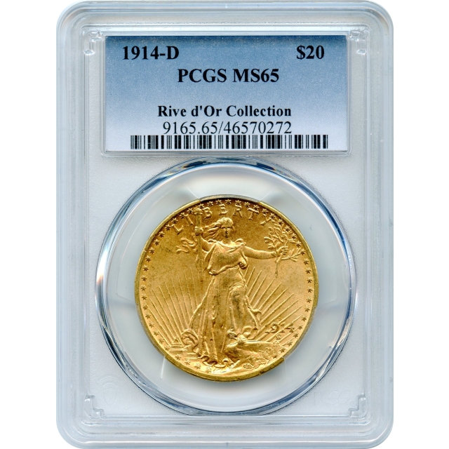 1914-D $20 Saint Gaudens Double Eagle PCGS MS65 Ex.Rive d'Or Collection