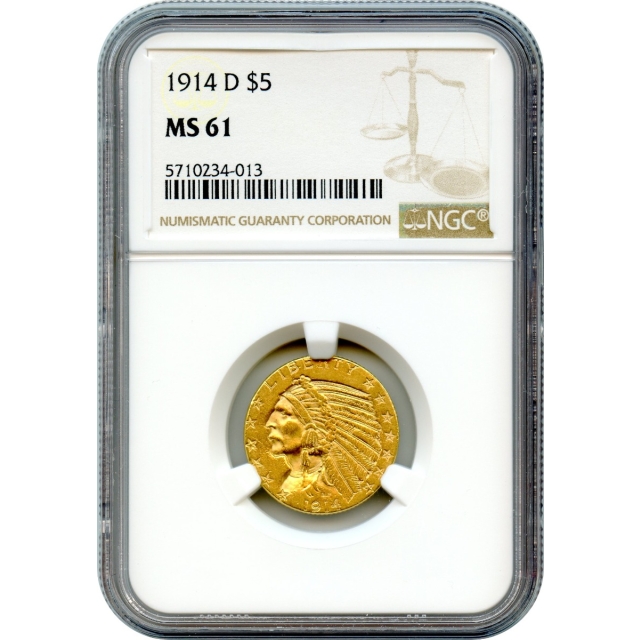 1914-D $5 Indian Head Half Eagle NGC MS61