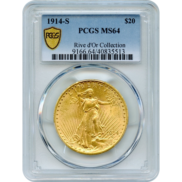 1914-S $20 Saint Gaudens Double Eagle PCGS MS64 Ex. Rive d'Or
