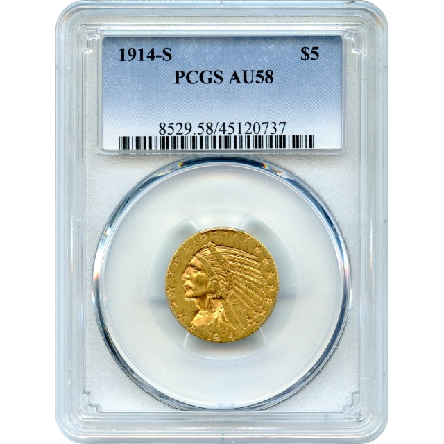 1914-S $5 Indian Head Half Eagle PCGS AU58