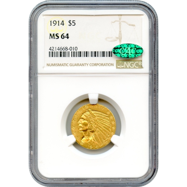 1914 $5 Indian Head Half Eagle NGC MS64 (CAC)