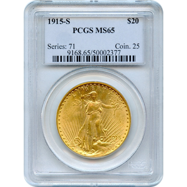 1915-S $20 Saint Gaudens Double Eagle PCGS MS65