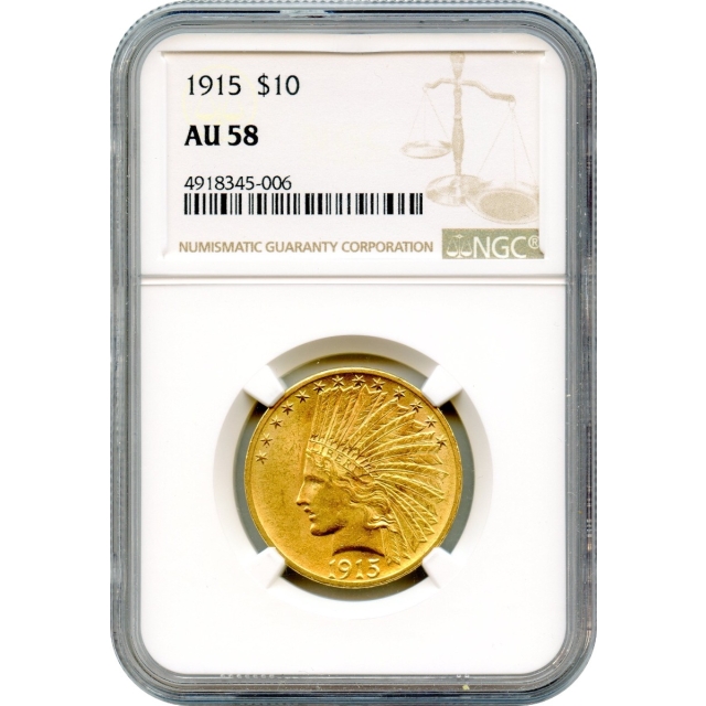 1915 $10 Indian Head Eagle NGC AU58