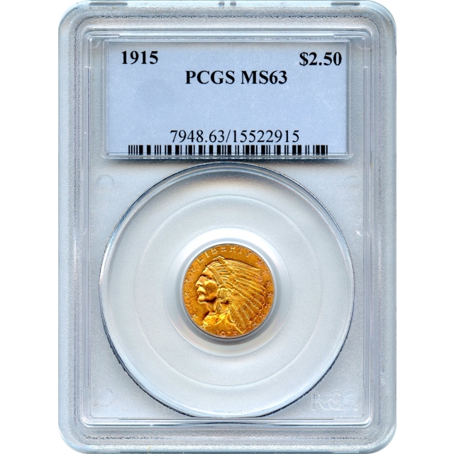 1915 $2.50 Indian Head Quarter Eagle PCGS MS63 - fire red surfaces!