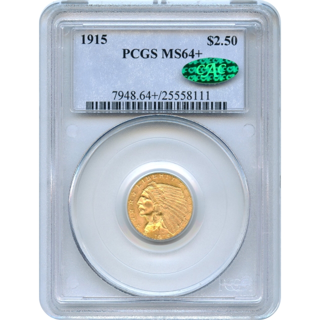 1915 $2.50 Indian Head Quarter Eagle PCGS MS64+ (CAC)