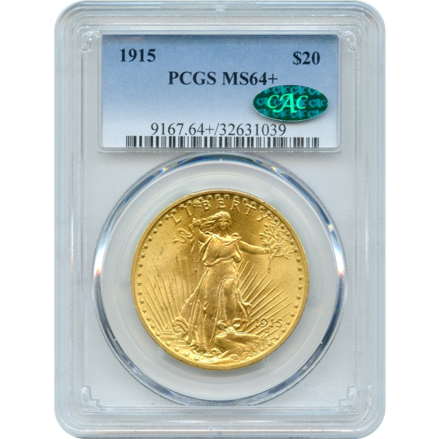 1915 $20 Saint Gaudens Double Eagle PCGS MS64+ (CAC) 