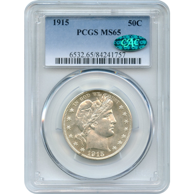 1915 50C Barber Half Dollar PCGS MS65 (CAC)