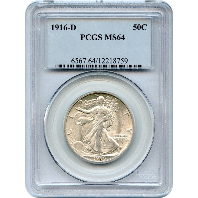 1916-D 50C Walking Liberty Half Dollar PCGS MS64