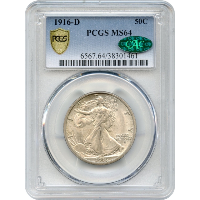 1916-D 50C Walking Liberty Half Dollar PCGS MS64 (CAC)