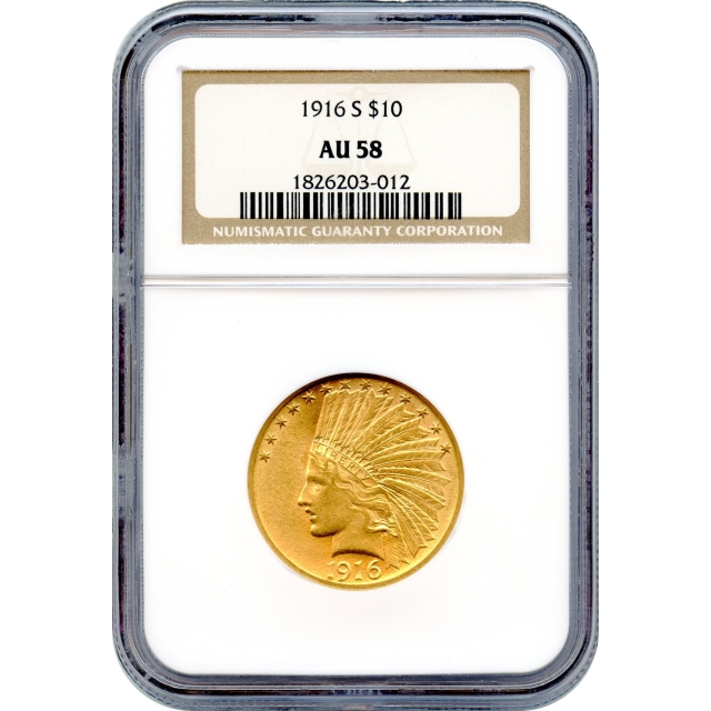 1916-S $10 Indian Head Eagle NGC AU58
