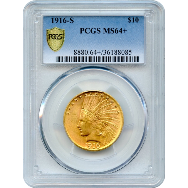 1916-S $10 Indian Head Eagle PCGS MS64+ - Condition Rarity!