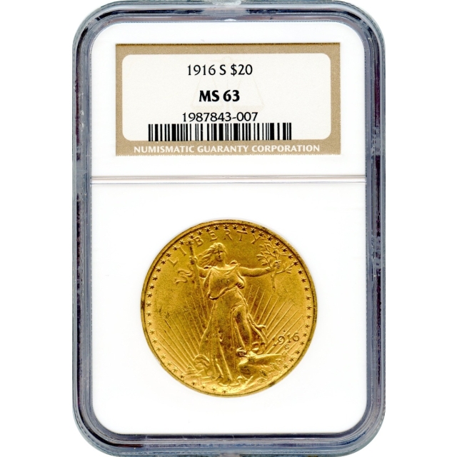 1916-S $20 Saint Gaudens Double Eagle NGC MS63