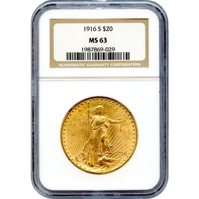 1916-S $20 Saint Gaudens Double Eagle NGC MS63