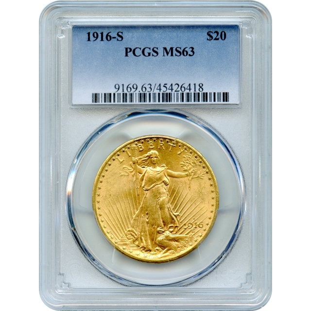 1916-S $20 Saint Gaudens Double Eagle PCGS MS63