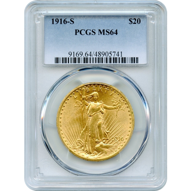 1916-S $20 Saint Gaudens Double Eagle PCGS MS64