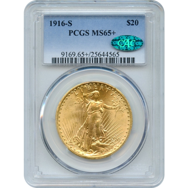 1916-S $20 Saint Gaudens Double Eagle PCGS MS65+ (CAC)