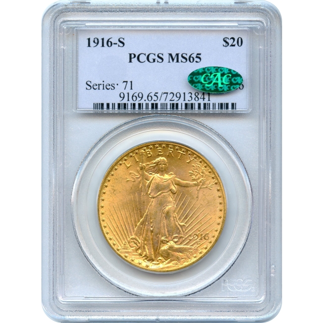 1916-S $20 Saint Gaudens Double Eagle PCGS MS65 (CAC)