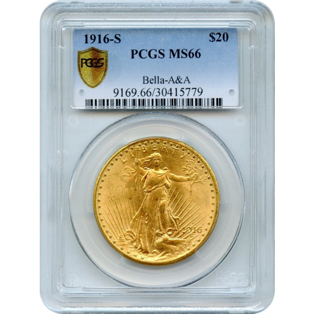 1916-S $20 Saint Gaudens Double Eagle PCGS MS66 Ex.Bella A&A Collection