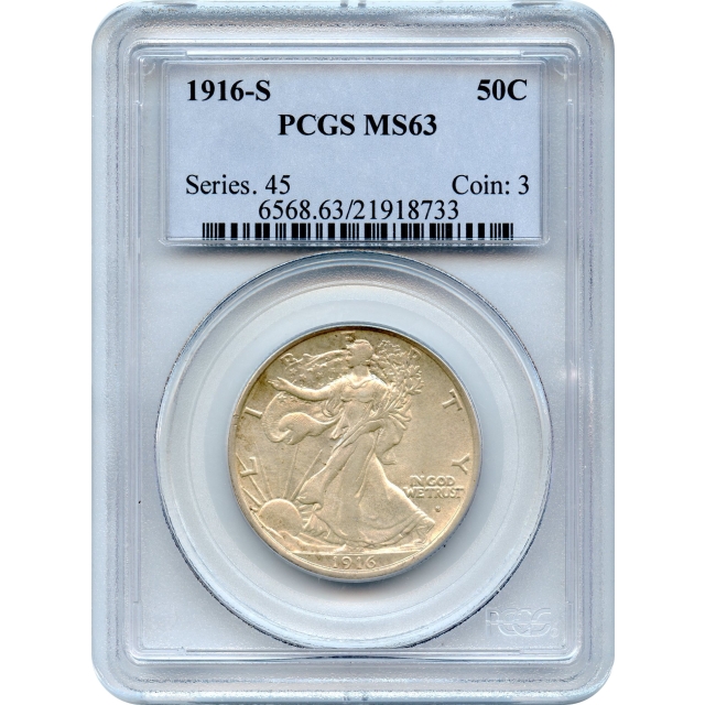 1916-S 50C Walking Liberty Half Dollar PCGS MS63