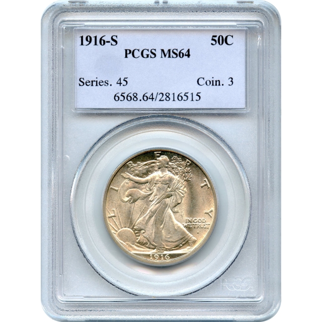 1916-S 50C Walking Liberty Half Dollar PCGS MS64