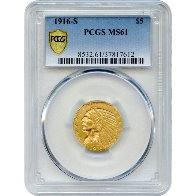 1916-S $5 Indian Head Half Eagle PCGS MS61