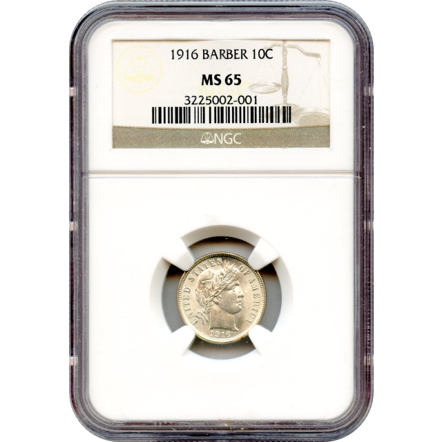 1916 10C Barber Silver Dime NGC MS65