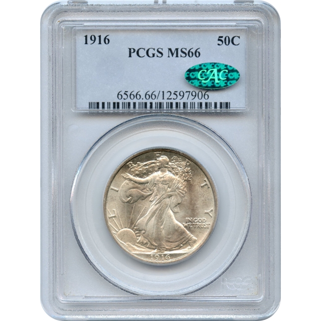 1916 50C Walking Liberty Half Dollar PCGS MS66 (CAC)