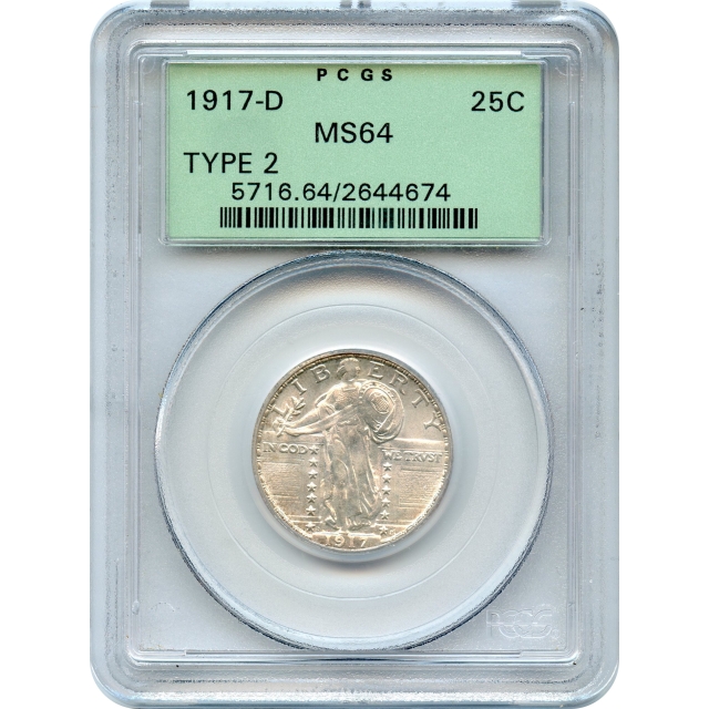 1917-D 25C Standing Liberty Quarter, Type 2 PCGS MS64