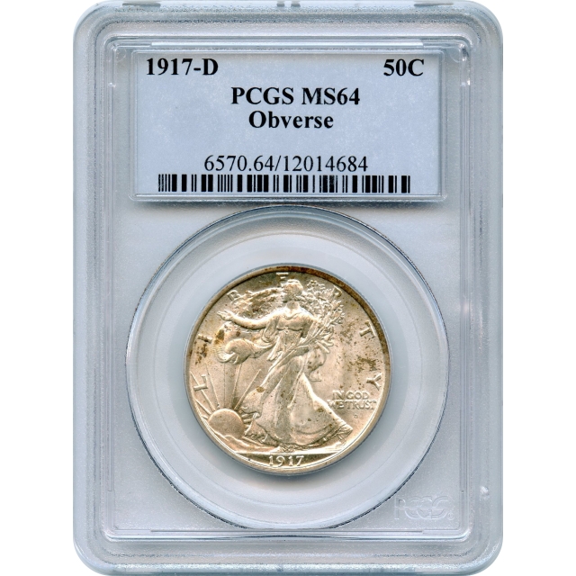1917-D 50C Walking Liberty Half Dollar, Obverse Mintmark PCGS MS64