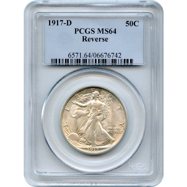 1917-D 50C Walking Liberty Half Dollar, Reverse Mintmark PCGS MS64
