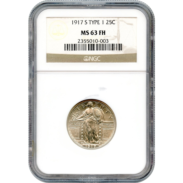 1917-S 25C Standing Liberty Quarter, Type 1 NGC MS63 Full Head