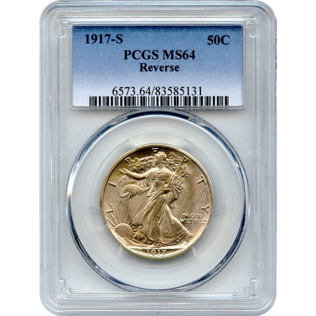 1917-S 50C Walking Liberty Half Dollar, Reverse mintmark PCGS MS64