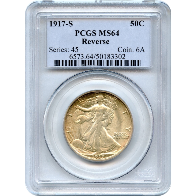 1917-S 50C Walking Liberty Half Dollar, Reverse Mintmark PCGS MS64
