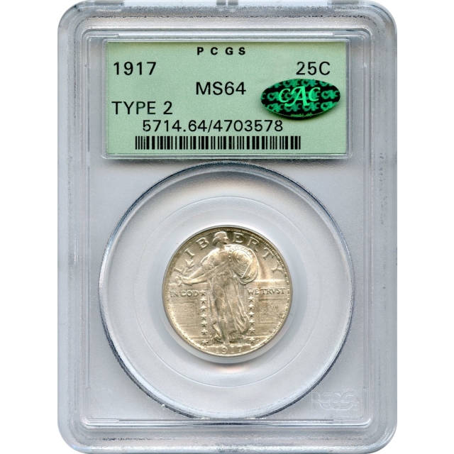 1917 25C Standing Liberty Quarter, Type 2 PCGS MS64 (CAC)