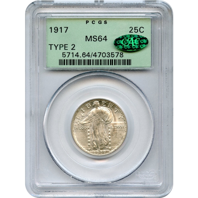 1917 25C Standing Liberty Quarter, Type 2 PCGS MS64 (CAC)