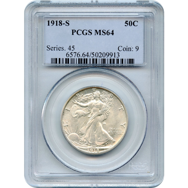 1918-S 50C Walking Liberty Half Dollar PCGS MS64