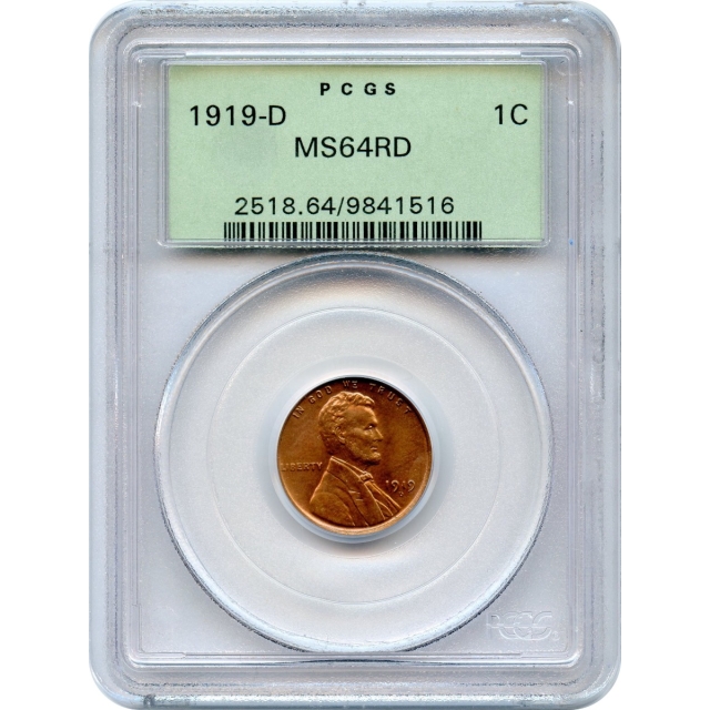 1919-D 1C Lincoln Cent, Wheat Reverse PCGS MS64RD