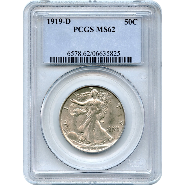 1919-D 50C Walking Liberty Half Dollar PCGS MS62
